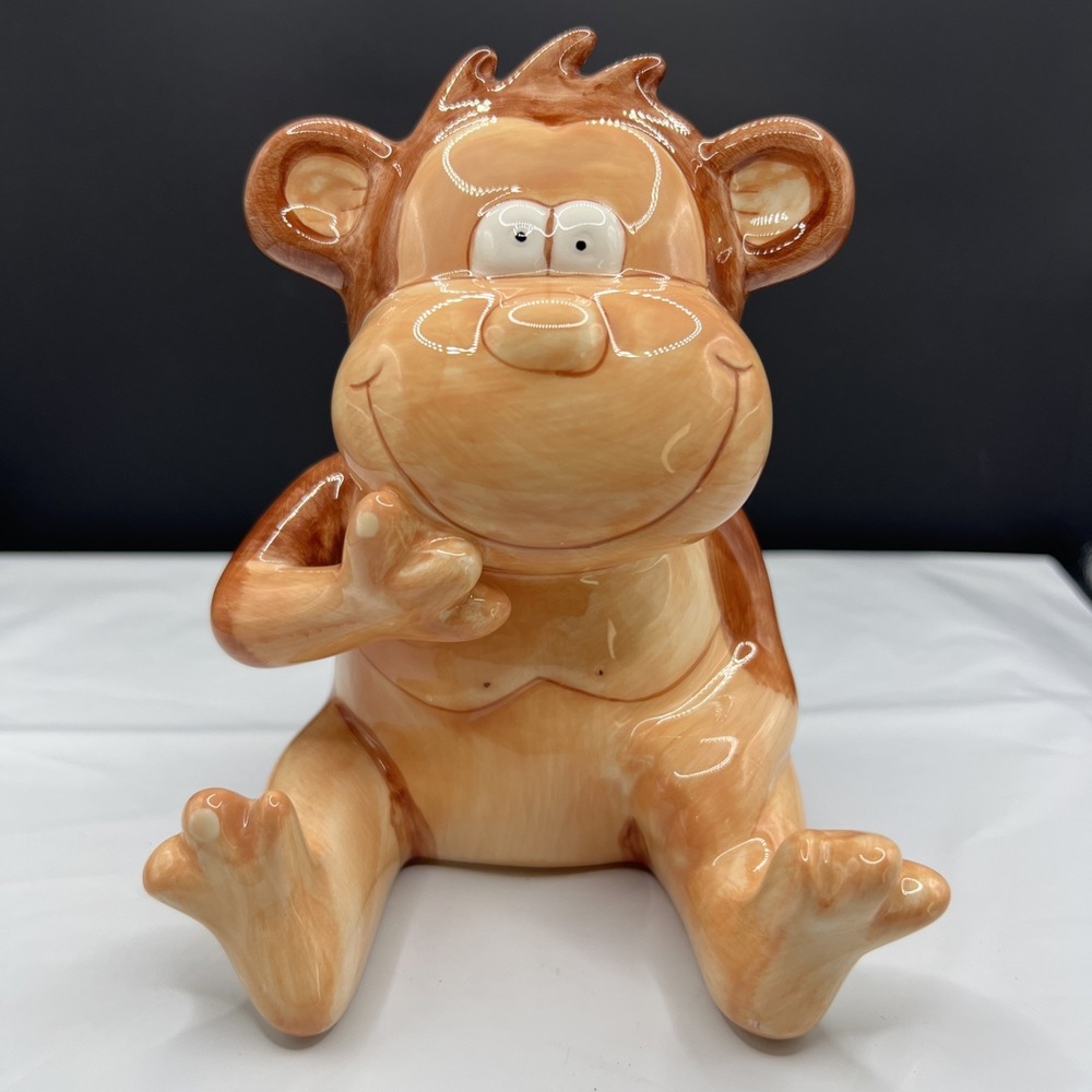 Vintage Ceramic Monkey Piggy Bank Coin Slot Bottom Rubber Stopper 5.5"